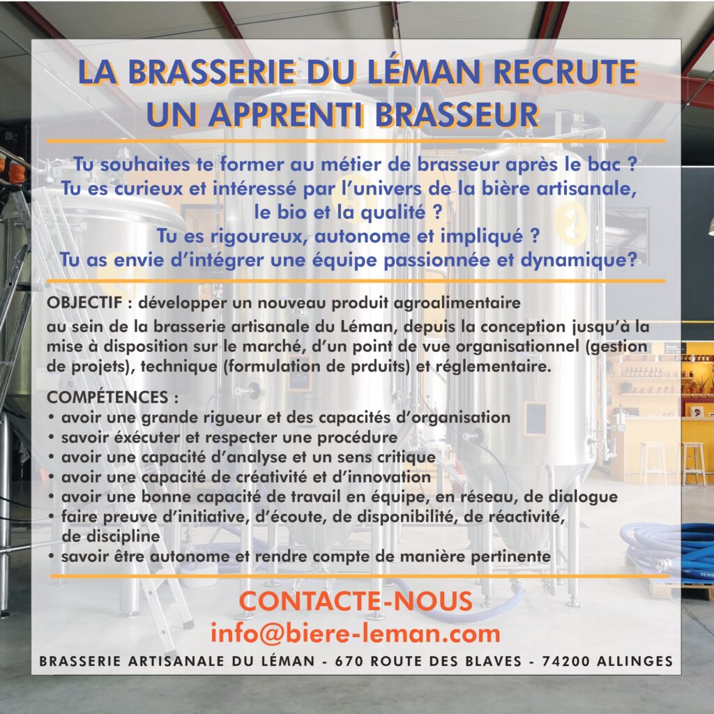 La brasserie recrute un alternant apprenti brasseur !