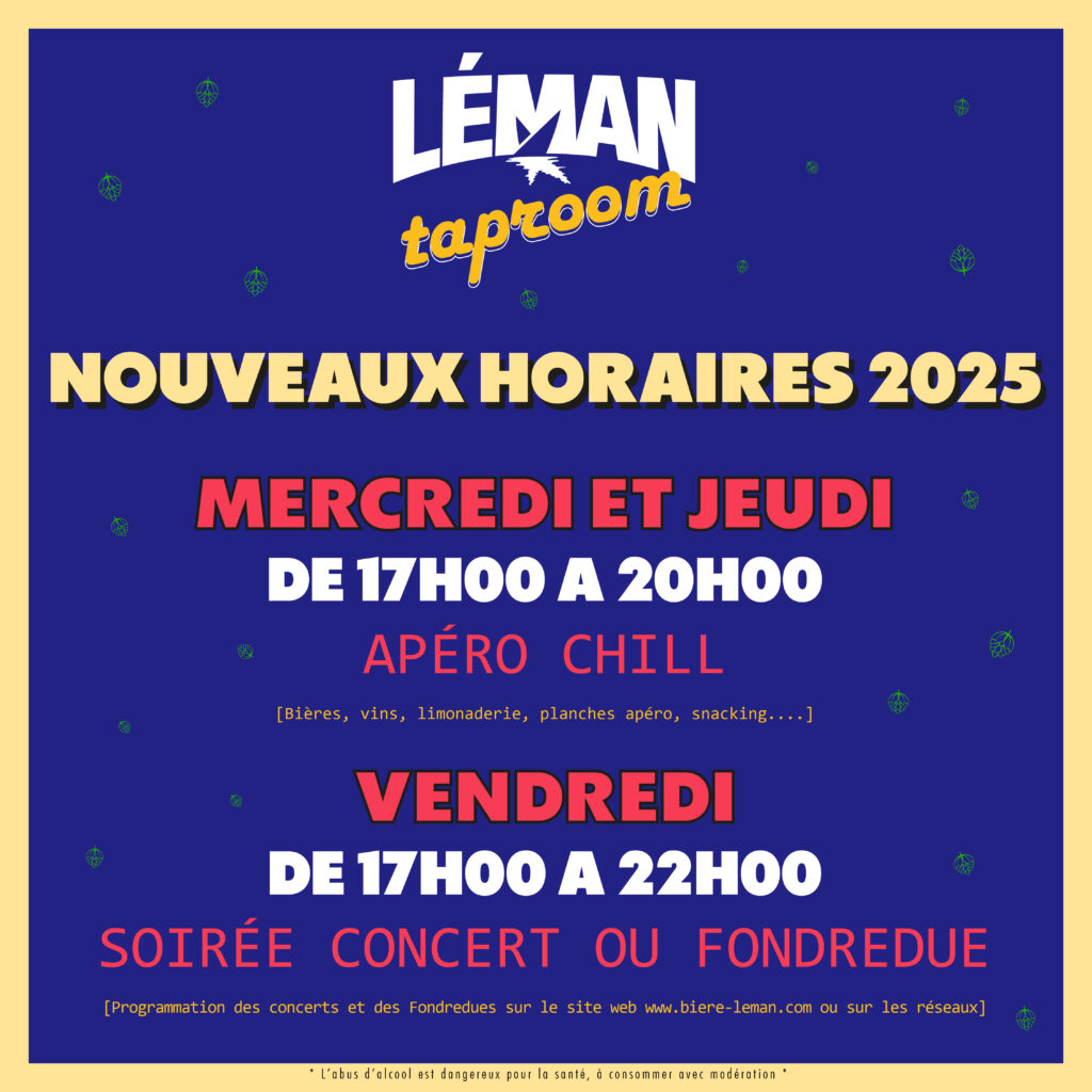 Horaires d'ouverture 2025 de la TapRoom
